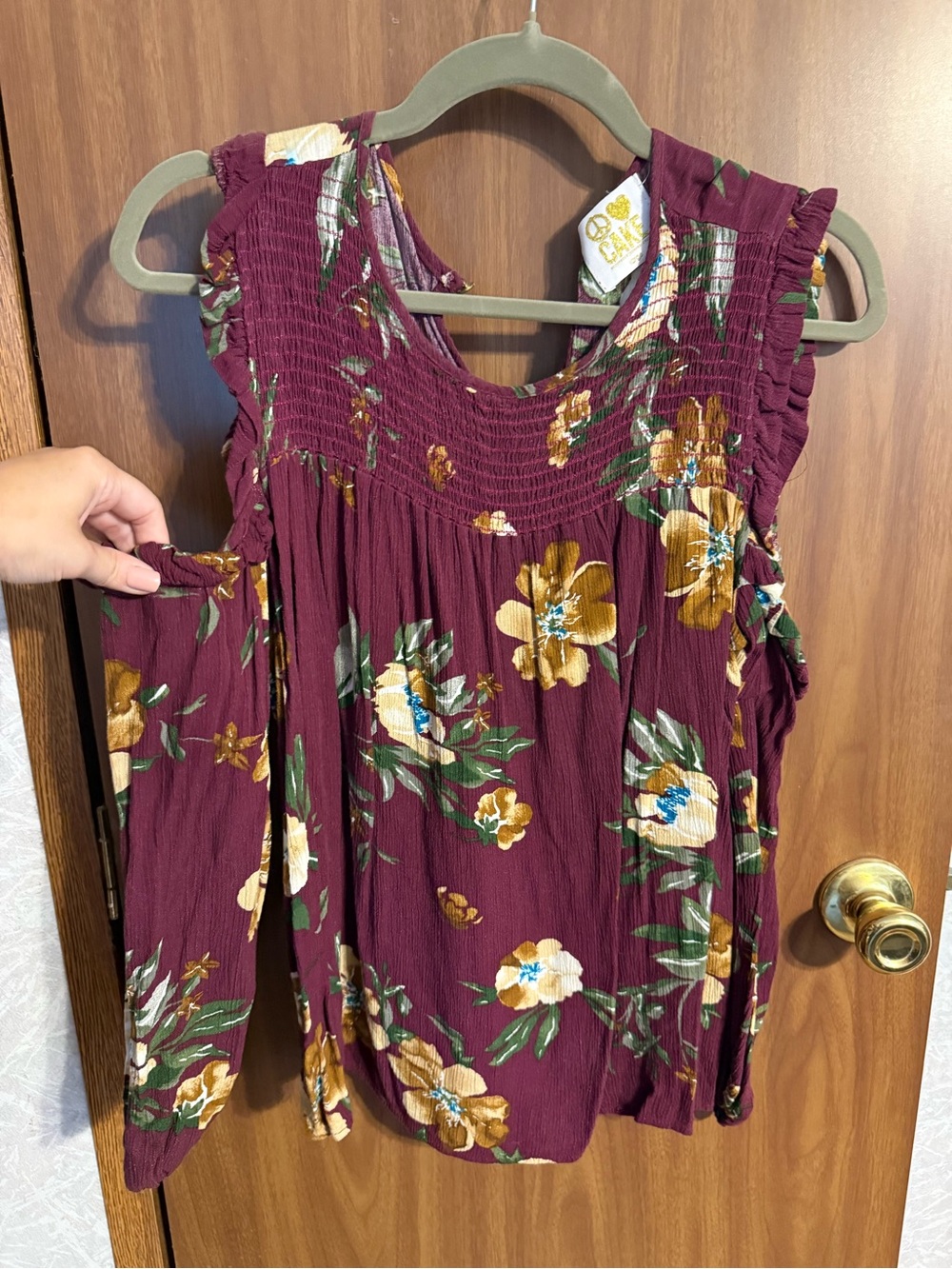 Peace Love Cake Floral Smocked Yoke Tunic Top - Plum